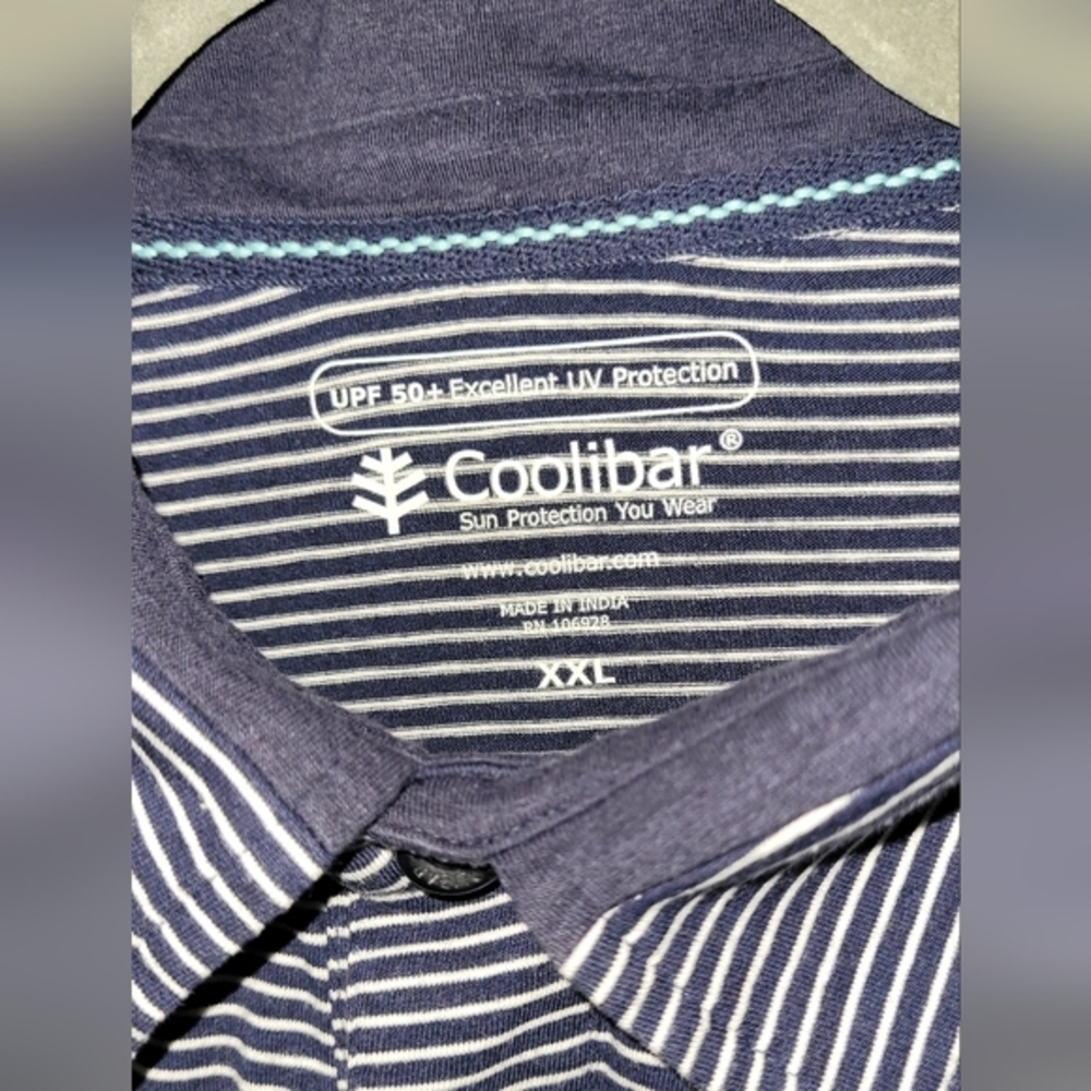 Coolibar Blue Stripe Long Sleeve Polo Shirt Golf Sun Protection UPF 50+ Sz XXL‎